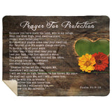 Bible Verses Premium Mink Sherpa Blanket - Prayer for Protection ~Psalm 91:9-16~ (Design: Flower Wood 2)