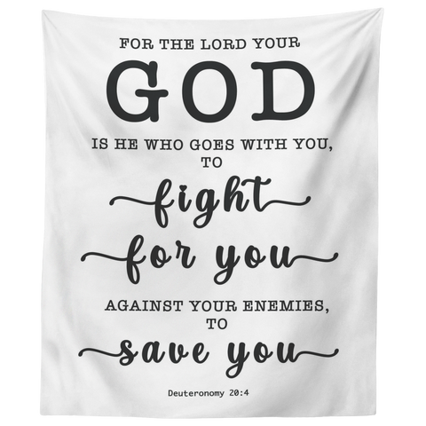 Minimalist Typography Tapestry - The Lord My God Saves Me ~Deuteronomy 20:4~