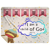Hope Inspiring Kids Snuggly Blanket - I Am A Child Of God ~John 1:12~ (Design: Monkey)