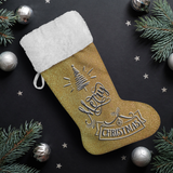 Fluffy Sherpa Lined Christmas Stocking - Merry Christmas (Design: Gold)