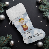 Personalised Name Fluffy Sherpa Lined Christmas Stocking - Wiseman 2 (Design: White Snowflake)