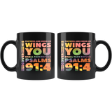 Bible Verses Dishwasher Safe Black Mugs - Psalm 91:4 Design 1