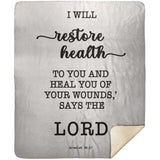 Typography Premium Sherpa Mink Blanket - I Will Restore Health To You ~Jeremiah 30:17~
