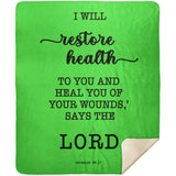Typography Premium Sherpa Mink Blanket - I Will Restore Health To You ~Jeremiah 30:17~