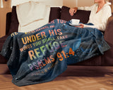 Bible Verses Premium Mink Sherpa Blanket - Take Refuge Under His Wings ~Psalm 91:4~ Design 2