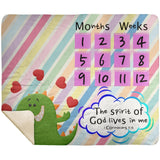 Cozy Plush Baby Milestone Blanket - Spirit Of God Lives In Me ~1 Corinthians 3:16~ (Design: Dinosaur)