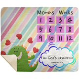 Cozy Plush Baby Milestone Blanket - I Am God's Masterpiece ~Ephesians 2:10~ (Design: Dinosaur)