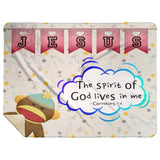 Hope Inspiring Kids Snuggly Blanket - Spirit Of God Lives In Me ~1 Corinthians 3:16~ (Design: Monkey)