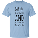 Bible Verse Men 5.3 oz. T-Shirt - "Psalm 119:105" Design 19 (Black Font) - Meditate Healing Christian Store
