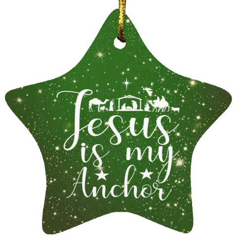Durable MDF High-Gloss Christmas Ornament: Jesus Is My Anchor (Design: Star-Green)