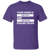 Bible Verse Men 5.3 oz. T-Shirt - "Psalm 119:105" Design 21 (White Font) - Meditate Healing Christian Store