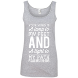 Bible Verse Ladies' 100% Ringspun Cotton Tank Top - "Psalm 119:105" Design 3 (White Font) - Meditate Healing Christian Store