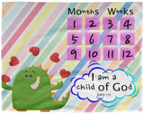 Cozy Plush Baby Milestone Blanket - I Am A Child Of God ~John 1:12~ (Design: Dinosaur)