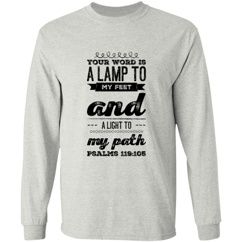 Bible Verse Long Sleeve  Ultra Cotton T-Shirt - "Psalm 119:105" Design 17 (Black Font) - Meditate Healing Christian Store