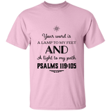 Bible Verse Men 5.3 oz. T-Shirt - "Psalm 119:105" Design 5 (Black Font) - Meditate Healing Christian Store