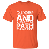Bible Verse Men 5.3 oz. T-Shirt - "Psalm 119:105" Design 7 (White Font) - Meditate Healing Christian Store