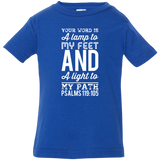 Bible Verse Infant Jersey T-Shirt - "Psalm 119:105" Design 3 (White Font) - Meditate Healing Christian Store