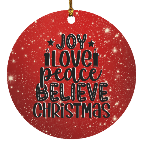 Durable MDF High-Gloss Christmas Ornament: Joy Love Peace Believe Christmas (Design: Round-Red)