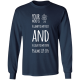 Bible Verse Long Shirt Ultra Cotton T-Shirt - "Psalm 119:105" Design 19 (White Font) - Meditate Healing Christian Store