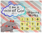 Cozy Plush Baby Milestone Blanket - I Am A Child Of God ~John 1:12~ (Design: Elephant)