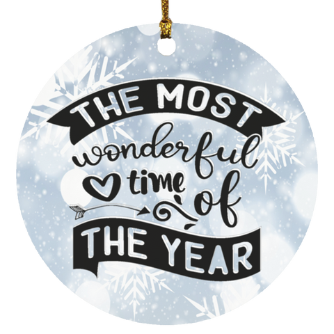 Durable MDF High-Gloss Christmas Ornament: The Most Wonderful Time Of The Year (Design: Round-White Snowflake)