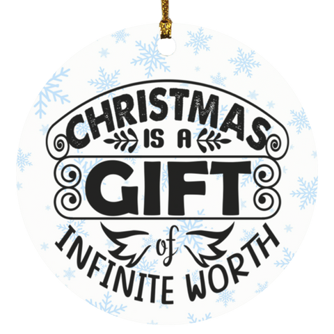 Durable MDF High-Gloss Christmas Ornament: Christmas Is A Gift Of Infinite Worth (Design: Round-Blue Snowflake)