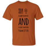 Bible Verse Men 5.3 oz. T-Shirt - "Psalm 119:105" Design 19 (Black Font) - Meditate Healing Christian Store