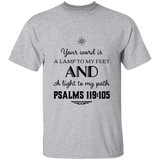 Bible Verse Men 5.3 oz. T-Shirt - "Psalm 119:105" Design 5 (Black Font) - Meditate Healing Christian Store