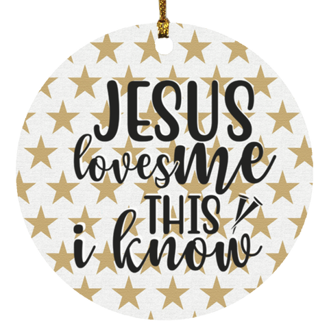 Durable MDF High-Gloss Christmas Ornament: Jesus Loves Me This I Know (Design: Round-Gold Star)