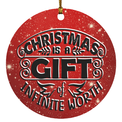 Durable MDF High-Gloss Christmas Ornament: Christmas Is A Gift Of Infinite Worth (Design: Round-Red)