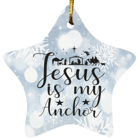 Durable MDF High-Gloss Christmas Ornament: Jesus Is My Anchor (Design: Star-White Snowflake)