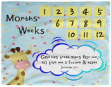 Cozy Plush Baby Milestone Blanket - God Has Great Plans For Me ~Jeremiah 29:11~ (Design: Giraffe 2)