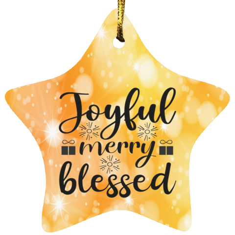 Durable MDF High-Gloss Christmas Ornament: Joyful Merry Blessed (Design: Star-Orange)