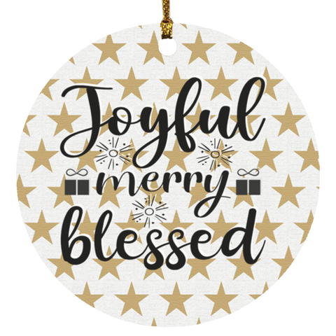 Durable MDF High-Gloss Christmas Ornament: Joyful Merry Blessed (Design: Round-Gold Star)