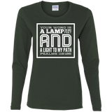 Bible Verse Ladies' Cotton Long Sleeve T-Shirt - "Psalm 119:105" Design 12 (White Font) - Meditate Healing Christian Store