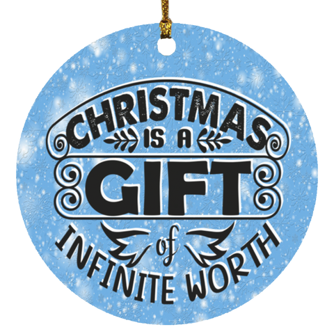 Durable MDF High-Gloss Christmas Ornament: Christmas Is A Gift Of Infinite Worth (Design: Round-Blue)