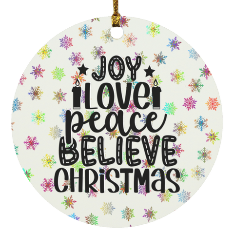 Durable MDF High-Gloss Christmas Ornament: Joy Love Peace Believe Christmas (Design: Round-Rainbow Snowflake)
