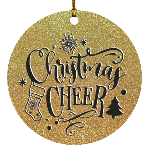Durable MDF High-Gloss Christmas Ornament: Christmas Cheer (Design: Round-Gold)