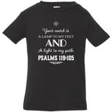 Bible Verse Infant Jersey T-Shirt - "Psalm 119:105" Design 5 (White Font) - Meditate Healing Christian Store