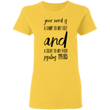 Bible Verse Ladies' 5.3 oz. T-Shirt - "Psalm 119:105" Design 9 (Black Font) - Meditate Healing Christian Store