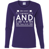 Bible Verse Ladies' Cotton Long Sleeve T-Shirt - "Psalm 119:105" Design 14 (White Font) - Meditate Healing Christian Store