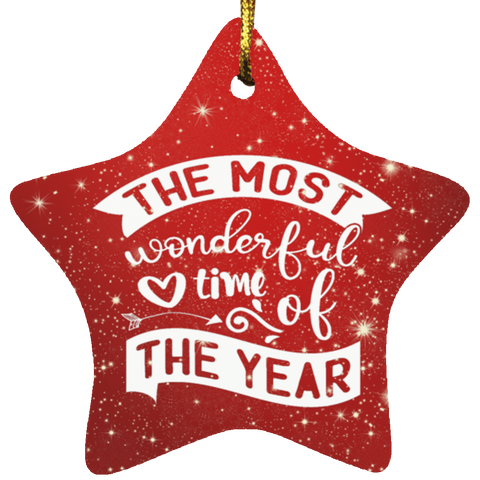 Durable MDF High-Gloss Christmas Ornament: The Most Wonderful Time Of The Year (Design: Star-Red)