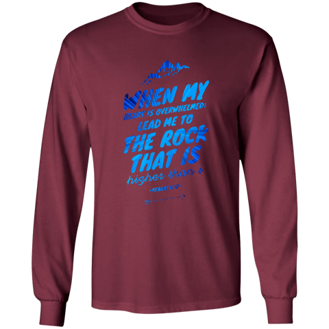 Bible Verse Ladies' Cotton Long Sleeve T-Shirt - Lead Me To The Rock That Is Higher Than I ~Psalms 61:2~ Design 14