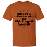 Bible Verse Men 5.3 oz. T-Shirt - "Psalm 119:105" Design 1 (Black Font) - Meditate Healing Christian Store