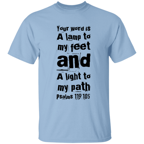 Bible Verse Men 5.3 oz. T-Shirt - "Psalm 119:105" Design 6 (Black Font) - Meditate Healing Christian Store