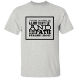 Bible Verse Men 5.3 oz. T-Shirt - "Psalm 119:105" Design 13 (Black Font) - Meditate Healing Christian Store