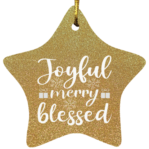Durable MDF High-Gloss Christmas Ornament: Joyful Merry Blessed (Design: Star-Gold)