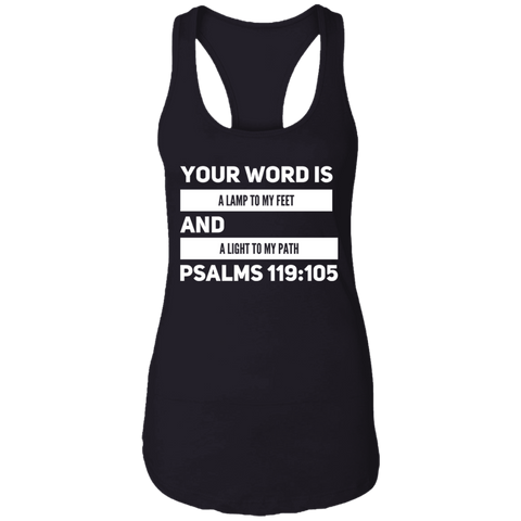 Bible Verse Ladies Ideal Racerback Tank - "Psalm 119:105" Design 20 (White Font) - Meditate Healing Christian Store