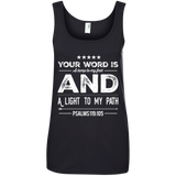 Bible Verses Ladies' 100% Ringspun Cotton Tank Top - "Psalm 119:105" Design 16 (White Font) - Meditate Healing Christian Store