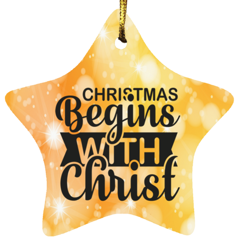 Durable MDF High-Gloss Christmas Ornament: Christmas Begins With Christ (Design: Star-Orange)